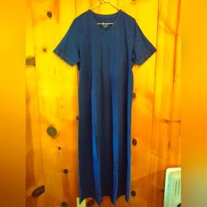 NWOT Denim&Co Empire Waist Knit VNeck Dress w/Crochet Trim Short Sleeve